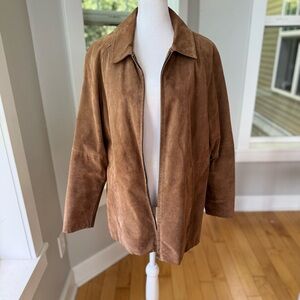 Vintage Phase Two Camel Suede Leather Shirt Jacket Shacket Sz Large